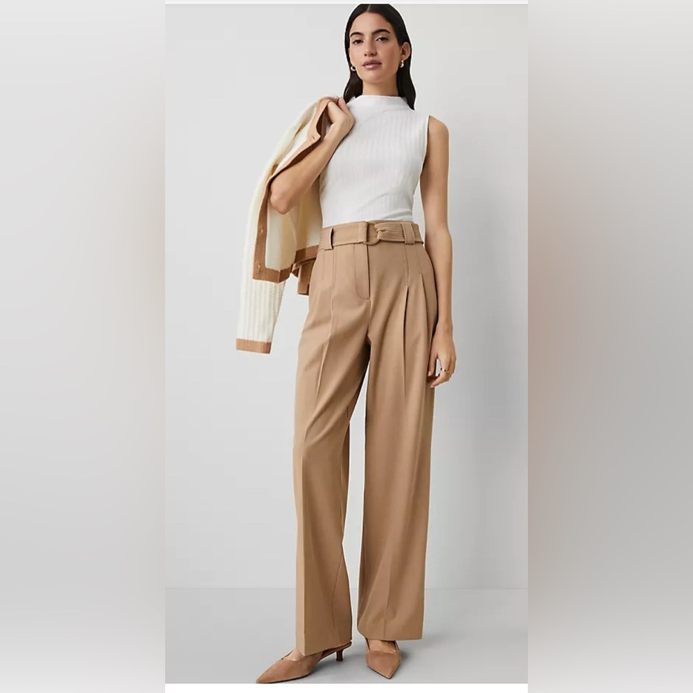 Ann Taylor The Belted Straight Leg Pant sz 2 in cafe au lait